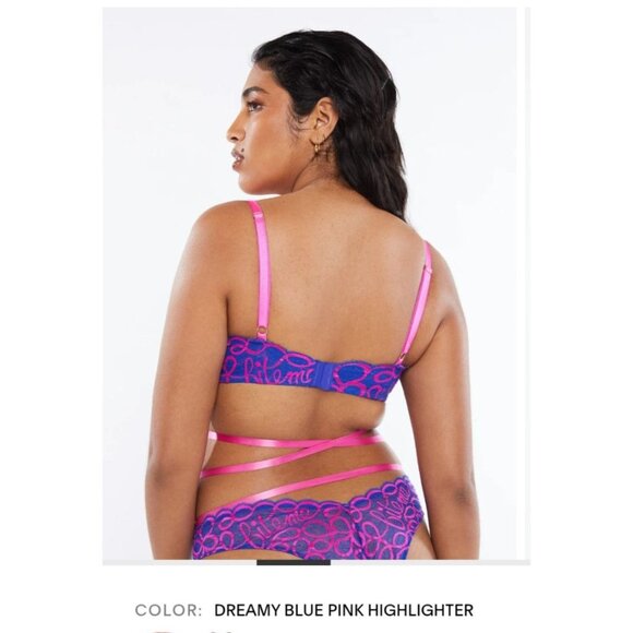 Savage X Fenty Ribbon Writing Unlined Lace Balconette Bra 44D Dreamy Blue Pink - Picture 5 of 8